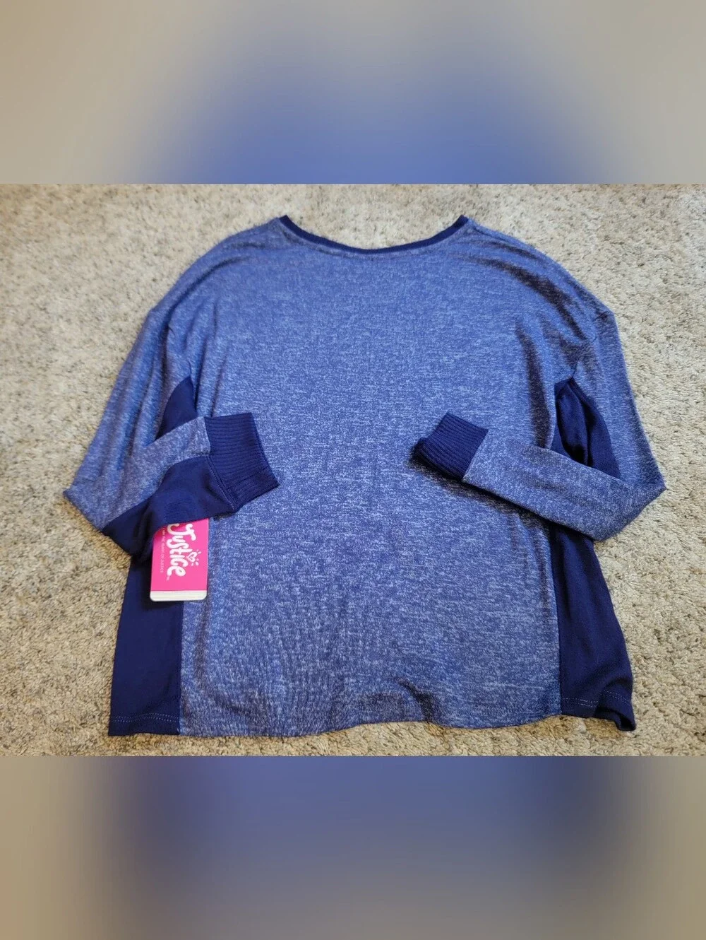 Justice Blue Heather Long Sleeve Top with Gradient Logo 16/18 NWT!